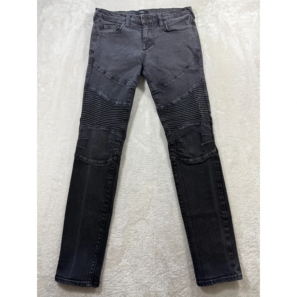 True Religion Mens Rocco Moto Relaxed Skinny Black Jeans 29 Meas: 30x31.5